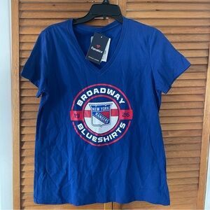 NHL Women’s New York Rangers Local Slogan Blue V-Neck T-Shirt Sz L NWT